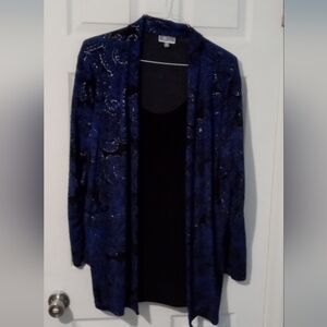 JM Collection Navy and Black Cardigan With Built In Top